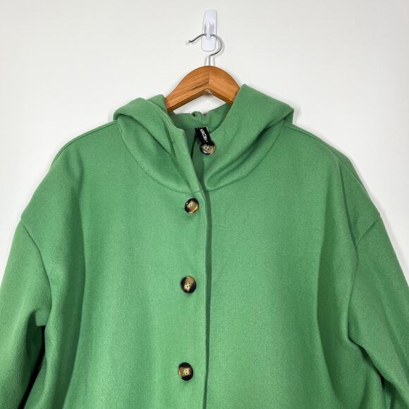 Noracora Women’s Wool Cloth Hooded Green Coat Jacket Sz L Lightweight Unlined - Picture 4 of 11